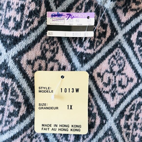 Vtg Jeanne Pierre Woman Sweater Lambswool Wool Anglora 1X Geometric Grey NWT 90s - Picture 6 of 6